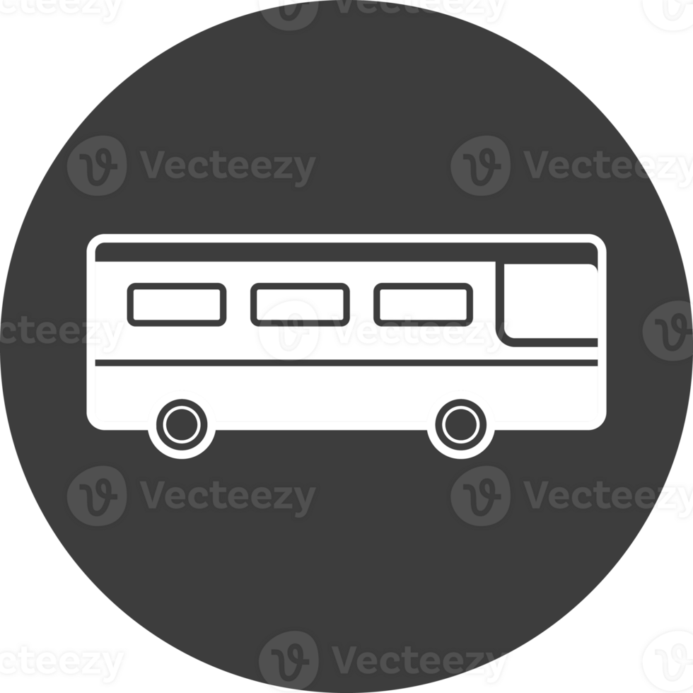 School bus icon in black circle. png