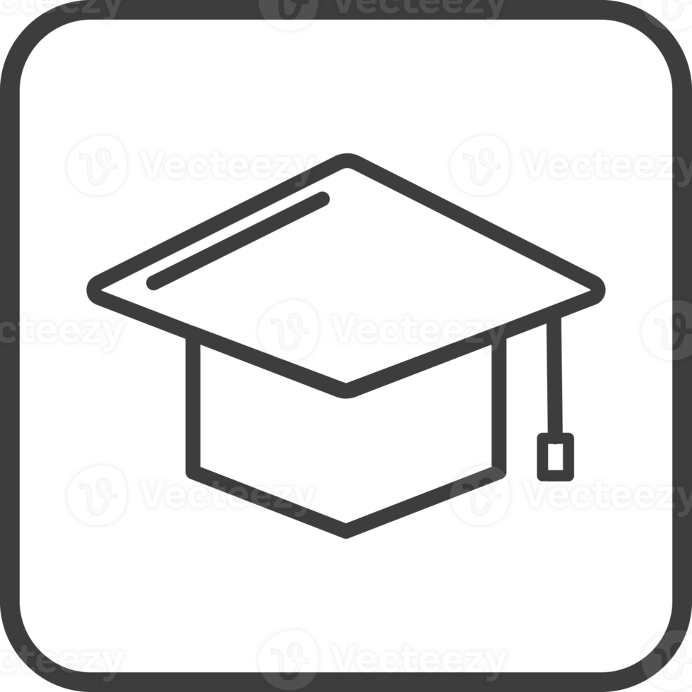 Graduation icon in thin line black square frames. png