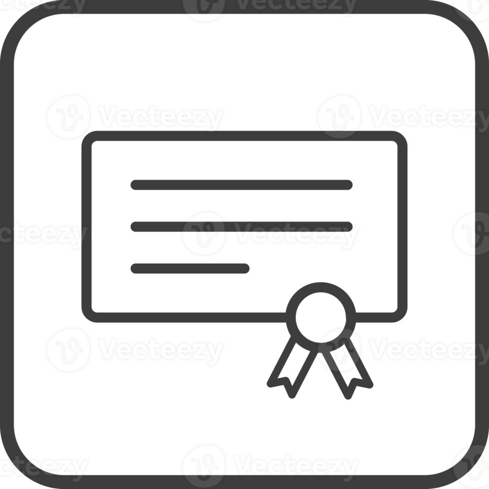 Certificate icon in thin line black square frames. png
