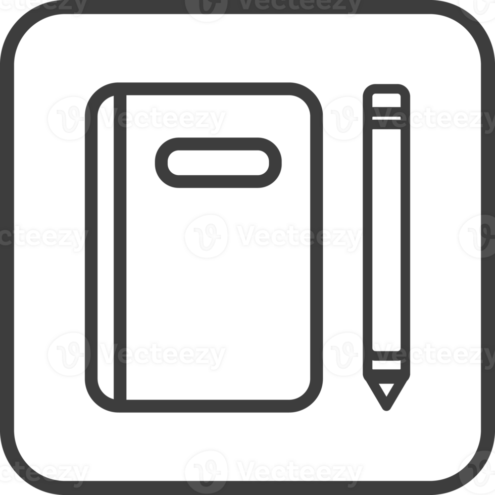 Notebook icon in thin line black square frames. png