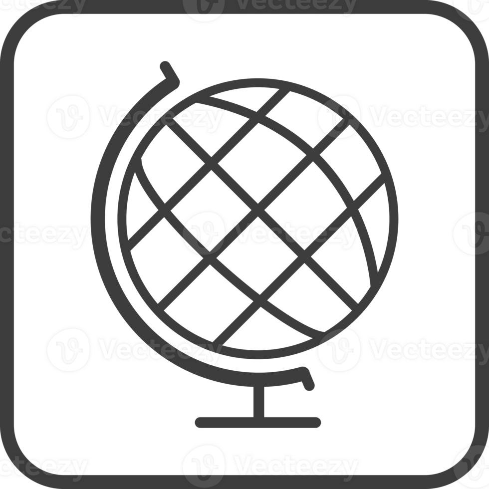 Mock global icon in thin line black square frames. png