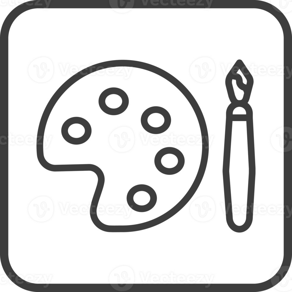 Paint tray icon in thin line black square frames. png