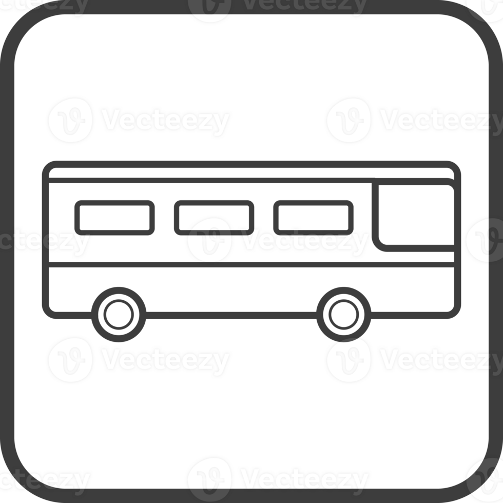School bus icon in thin line black square frames. png
