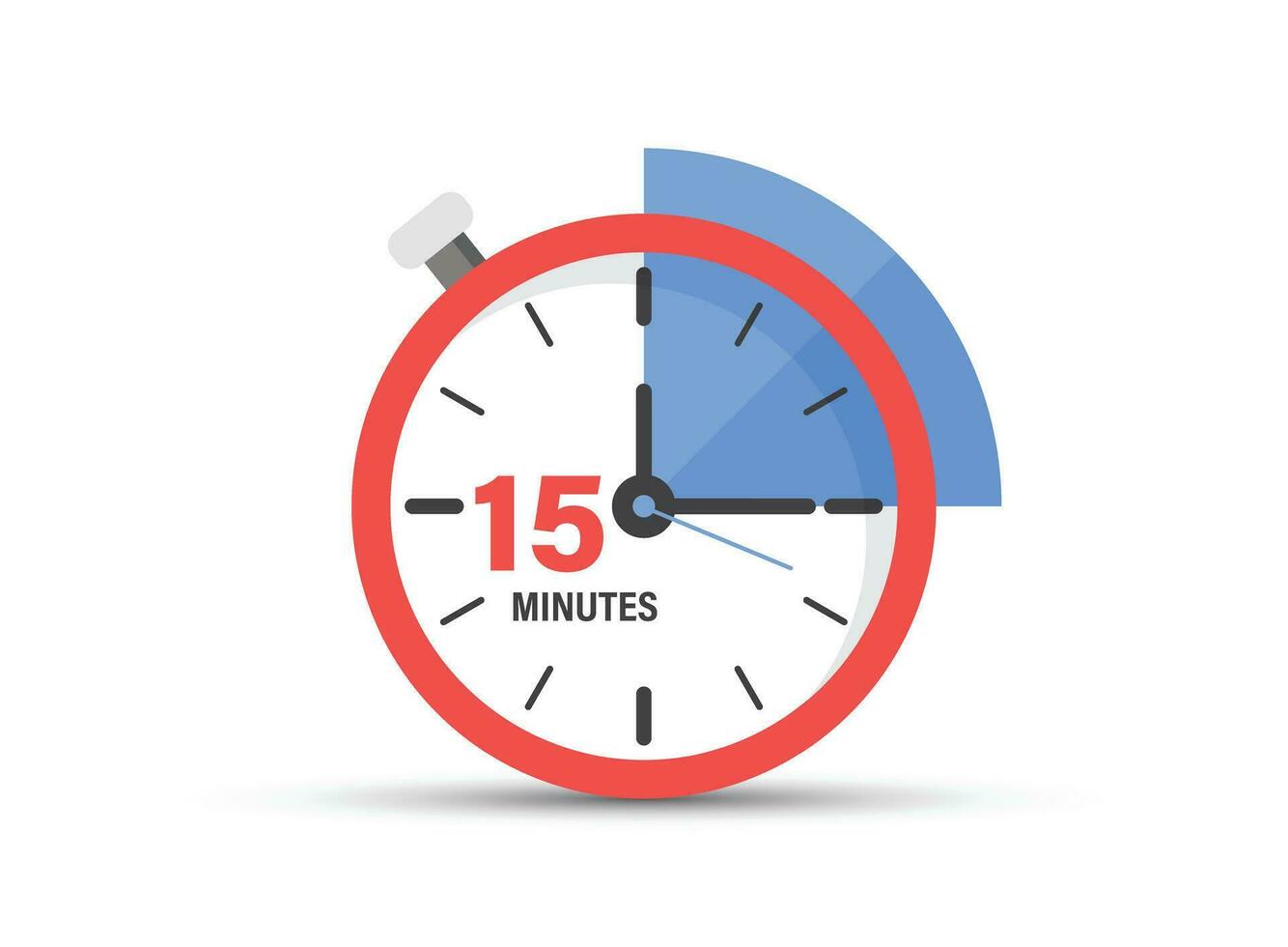 15 minutes on stopwatch icon in flat style. Clock face timer vector illustration on isolated background. Countdown sign business concept.