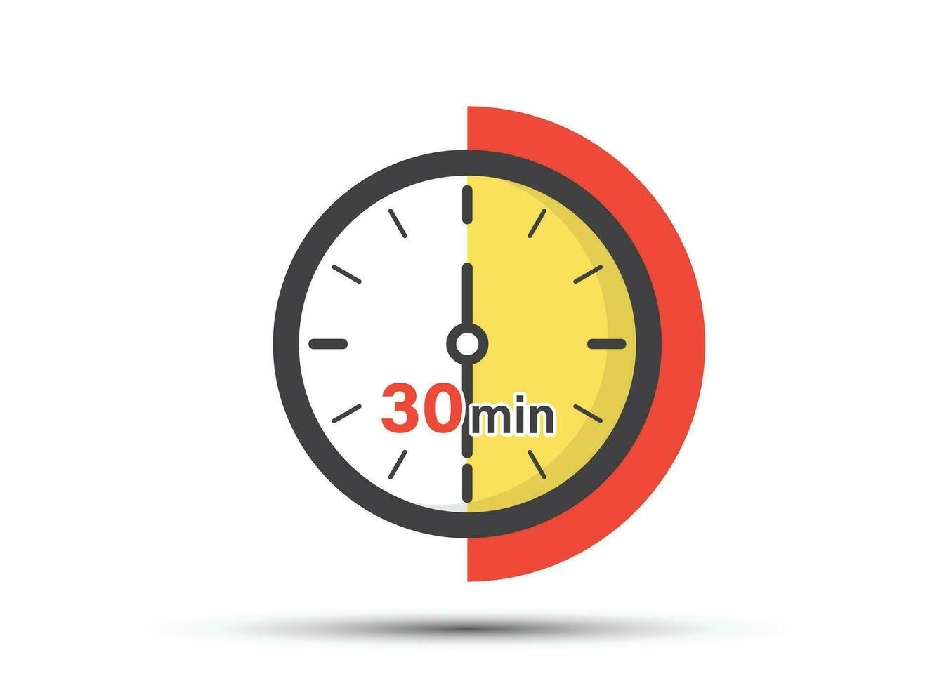 30 minutes on stopwatch icon in flat style. Clock face timer vector illustration on isolated background. Countdown sign business concept.