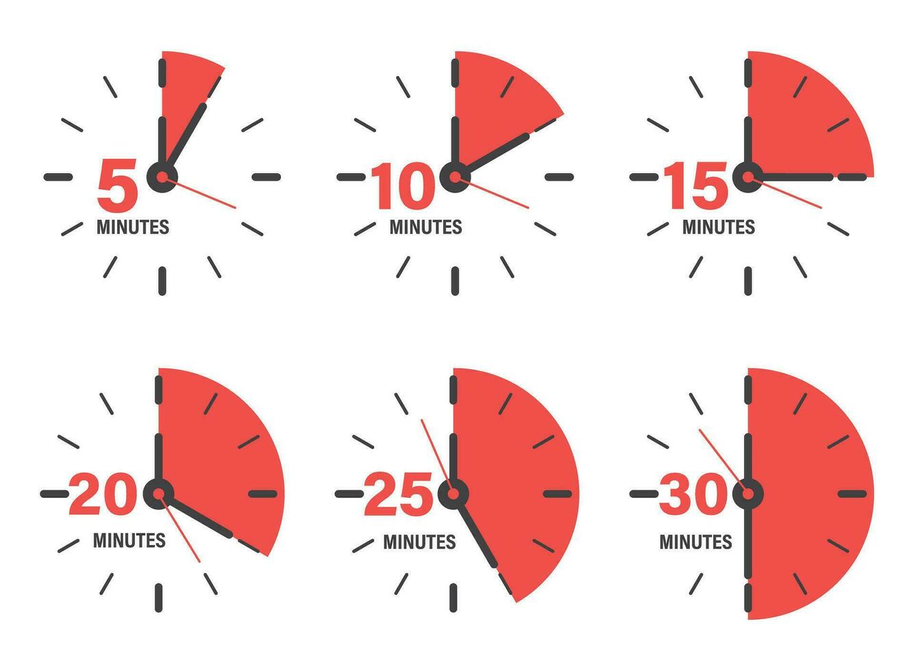 desde 5 5 minutos a 30 minutos en cronógrafo icono en plano estilo. reloj cara Temporizador vector ilustración en aislado antecedentes. cuenta regresiva firmar negocio concepto.