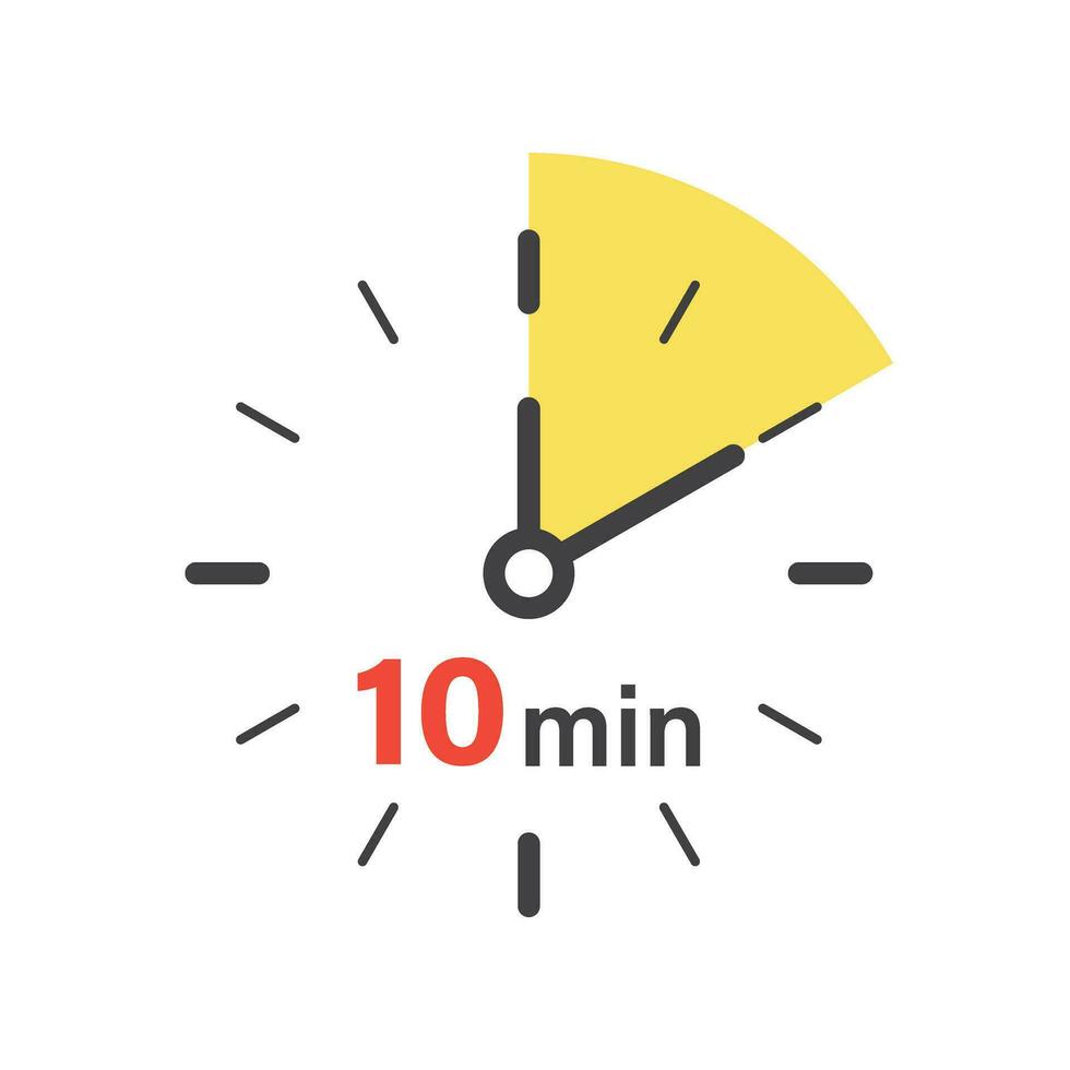 10 minutes on stopwatch icon in flat style. Clock face timer vector illustration on isolated background. Countdown sign business concept.