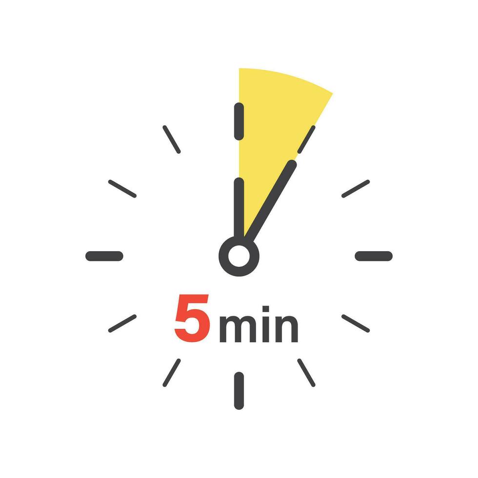 5 minutes on stopwatch icon in flat style. Clock face timer vector illustration on isolated background. Countdown sign business concept.