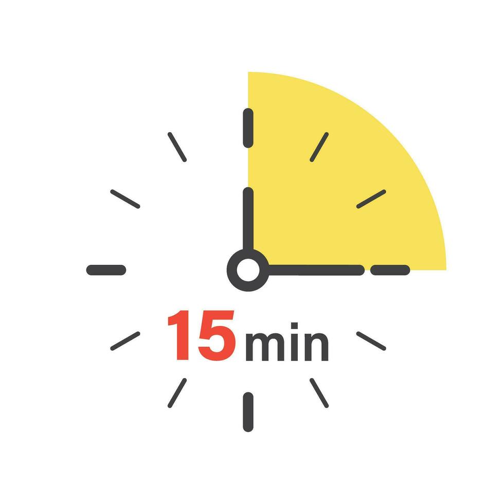 15 minutes on stopwatch icon in flat style. Clock face timer vector illustration on isolated background. Countdown sign business concept.