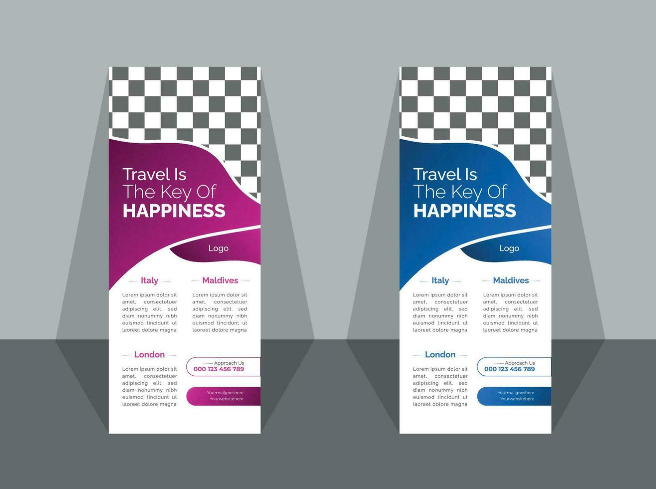 travel roll up banner template design. vector