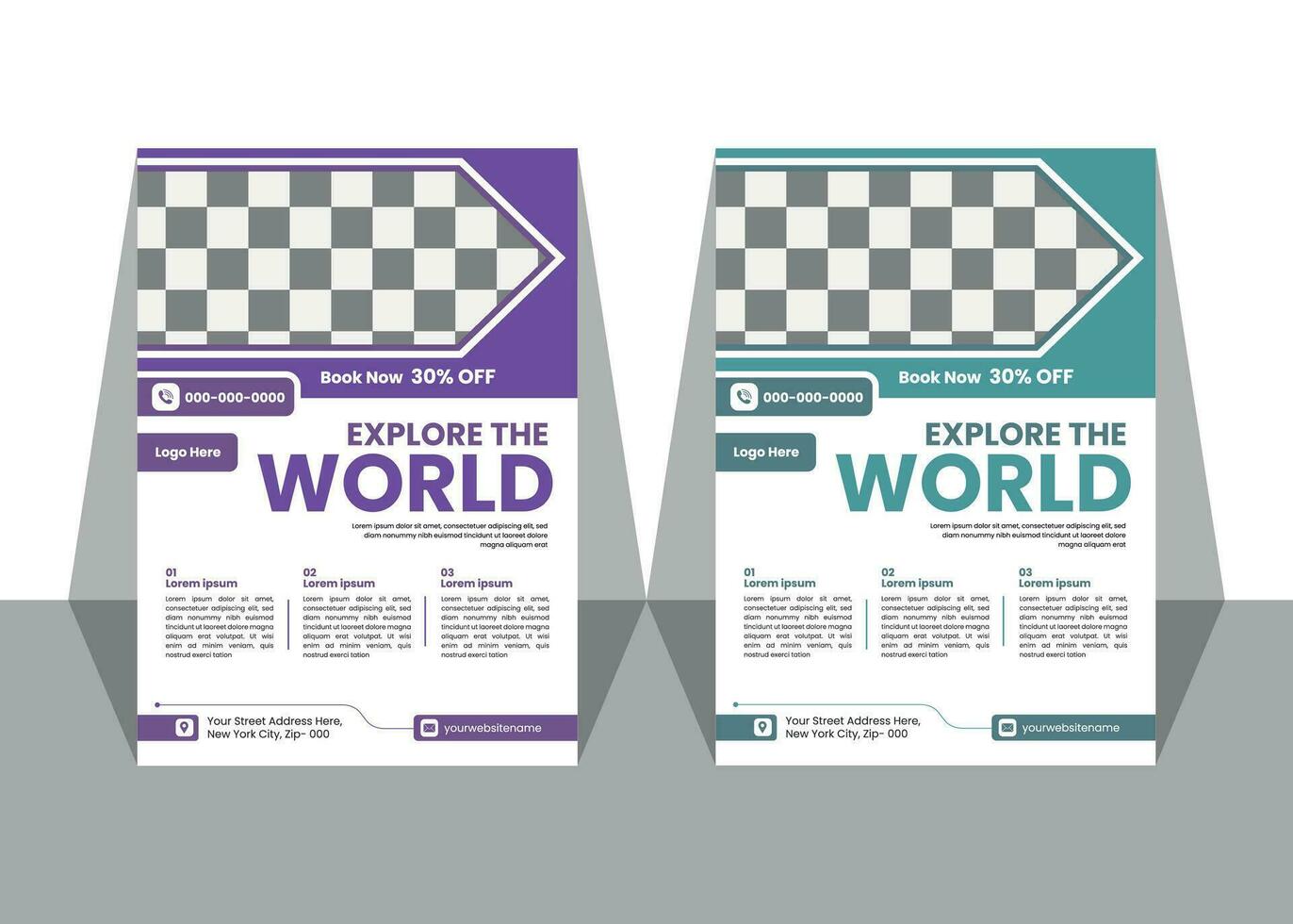 Modern travel flyer or poster design template bundle, vector
