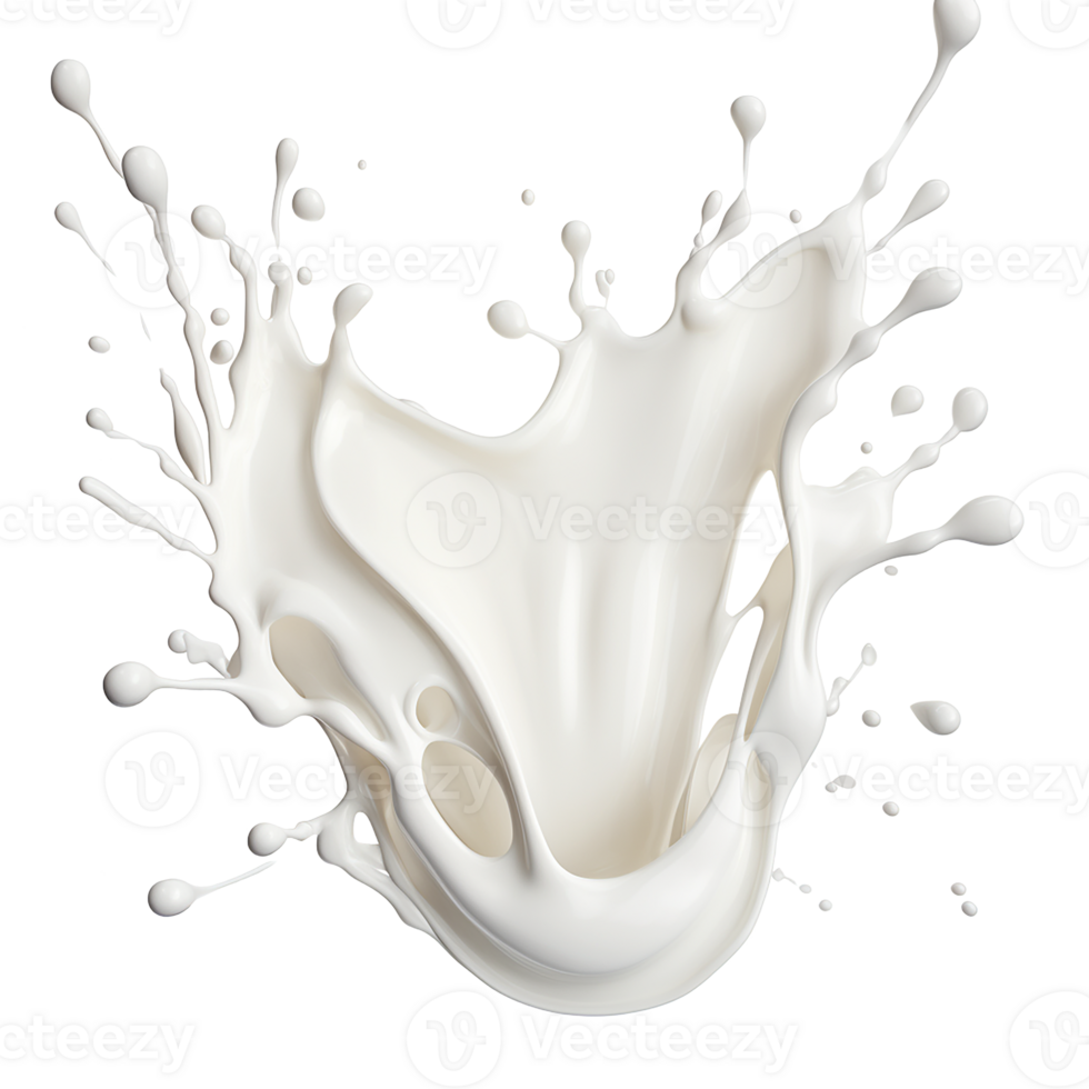 photorealistic image of a splash of milk. splash of white milk, cream with drops and splashes. AI generated png