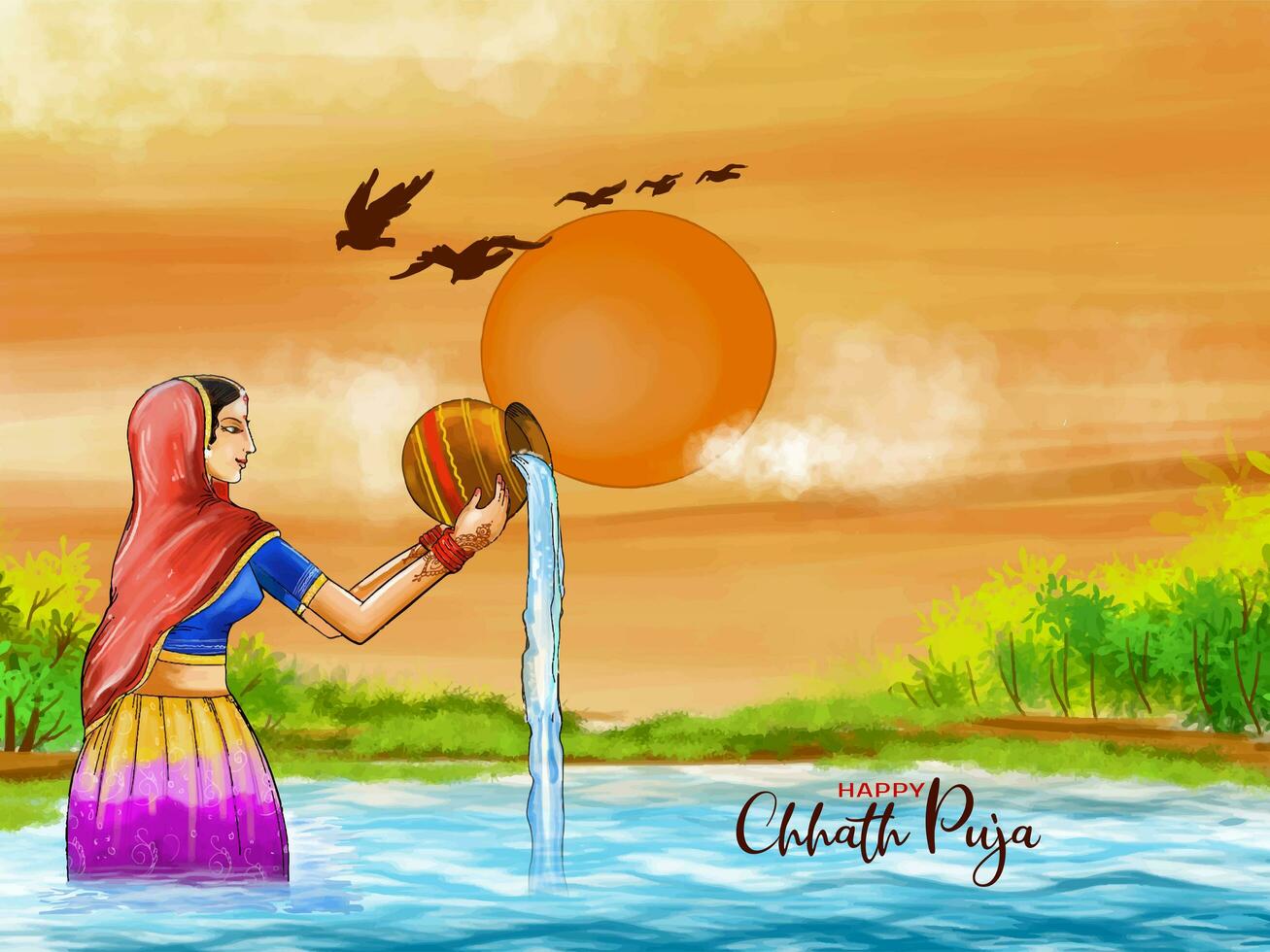 Happy Chhath puja religious sun worship Indian festival background photo