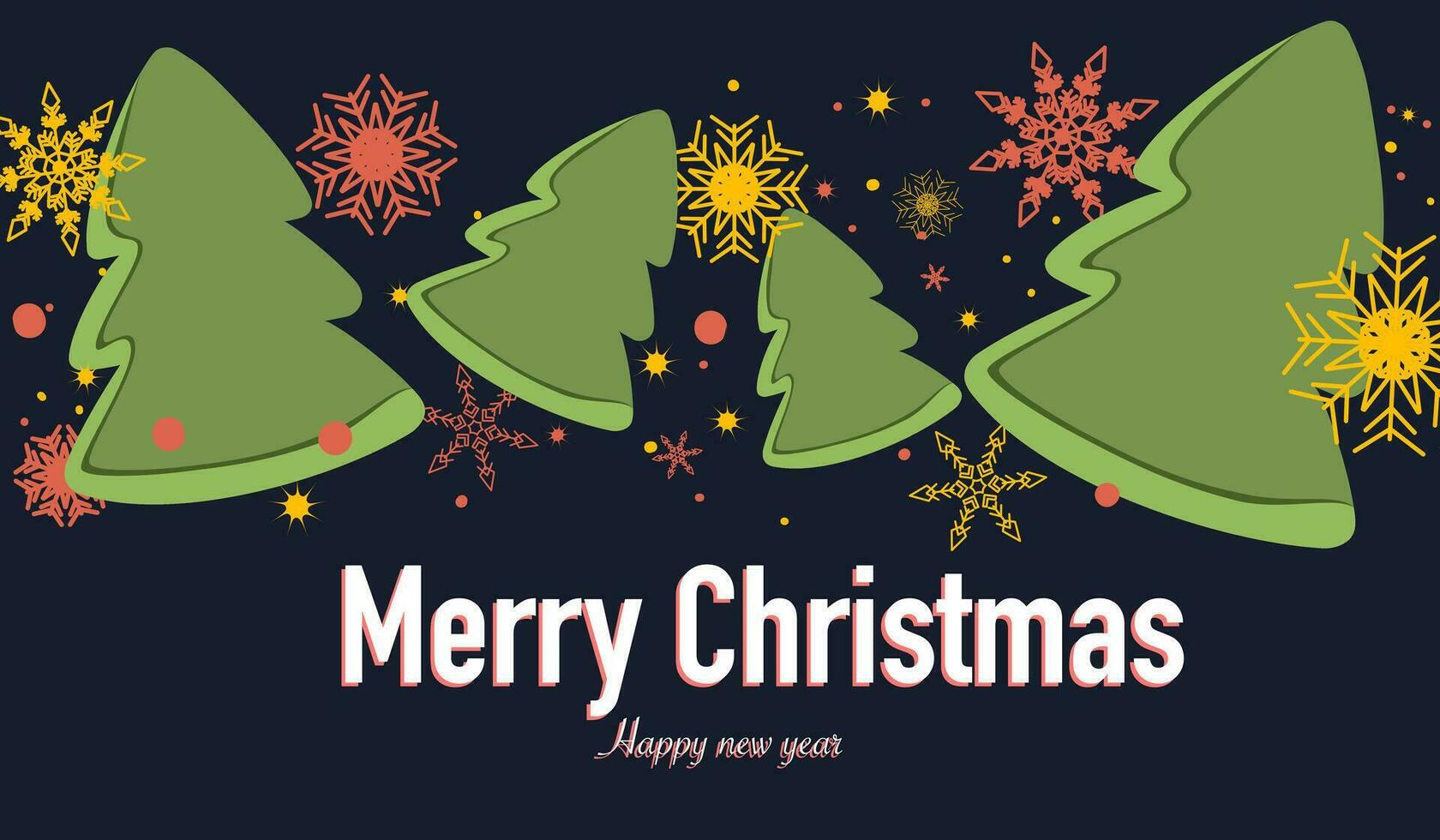 Card vector banner with snowflakes and Christmas trees With Christmas and happy new year greetings message