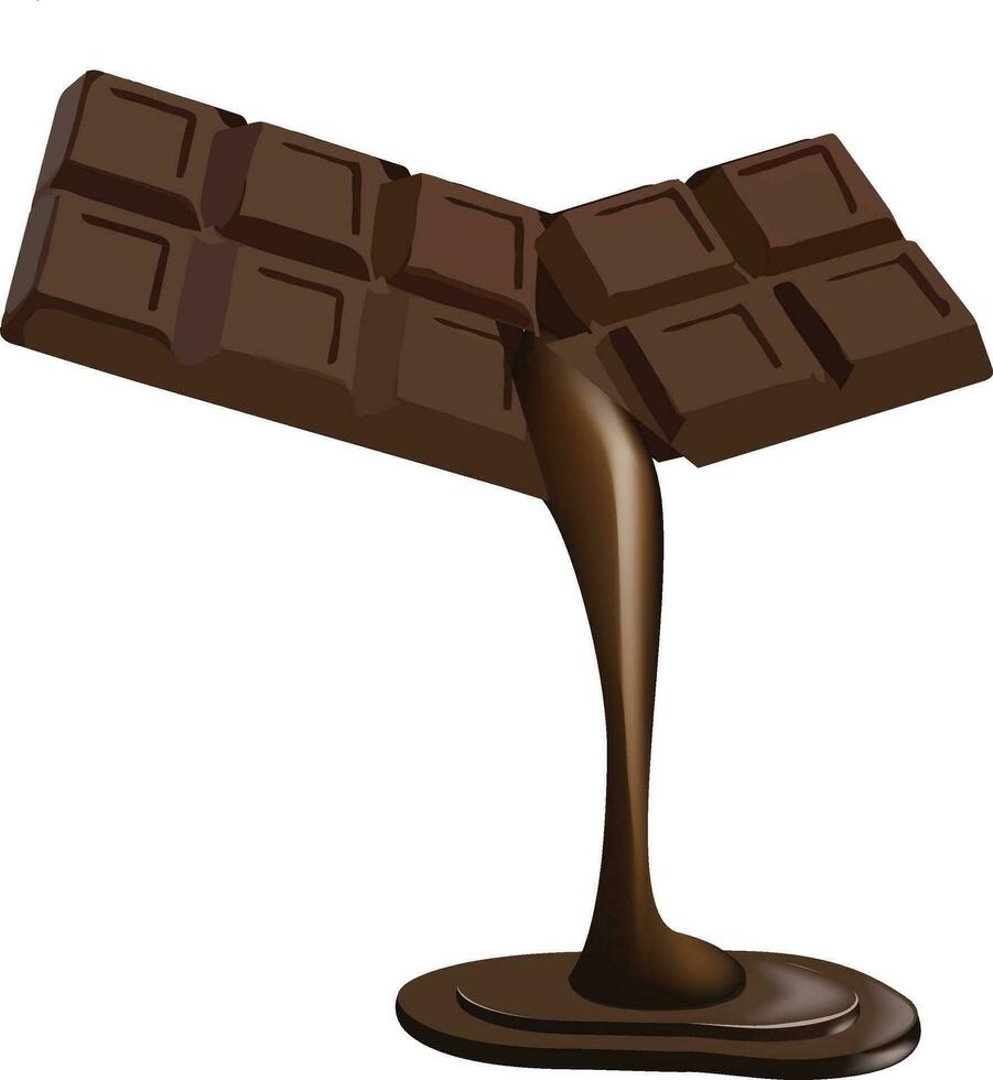 líquido oscuro chocolate derramar desde un chocolate bar - vector