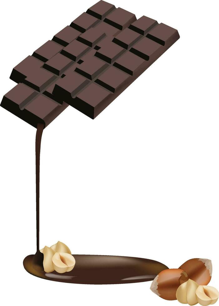 Liquid dark chocolate spilling from a chocolate bar - vector
