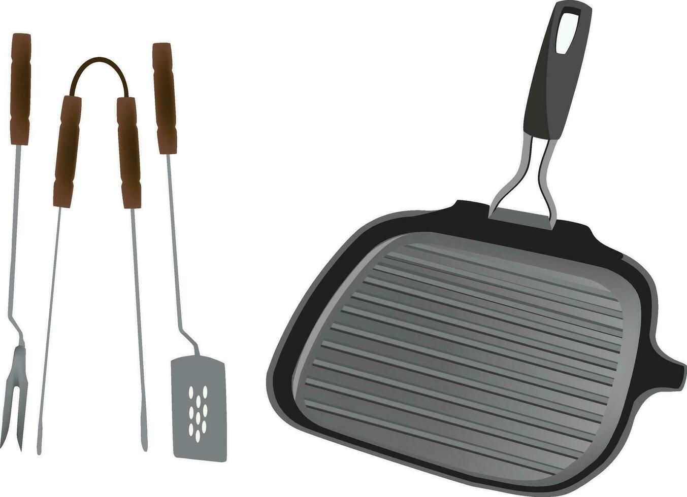 accessories with tongs and fork and cast iron plate vector