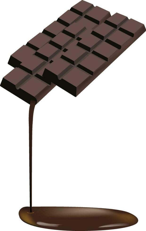 Liquid dark chocolate spilling from a chocolate bar - vector