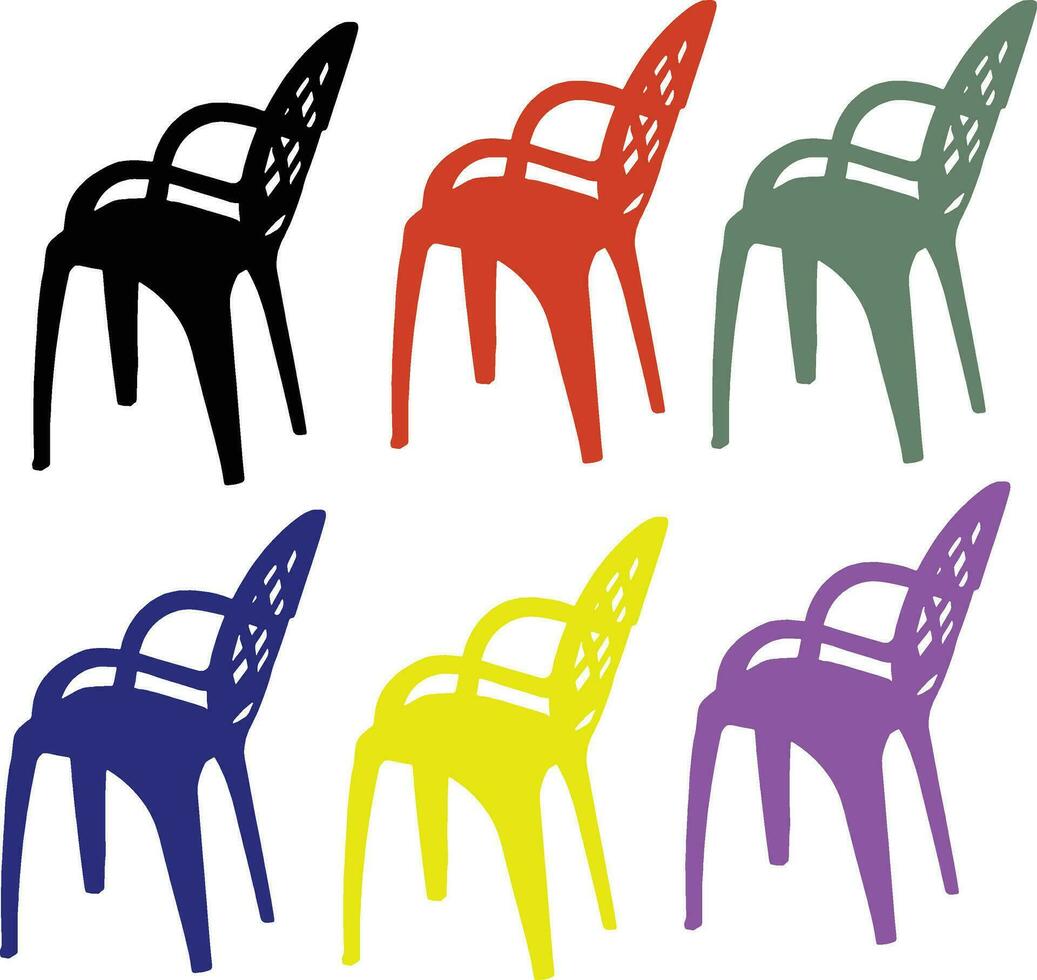 plastic chairs of various colors with white background- vector