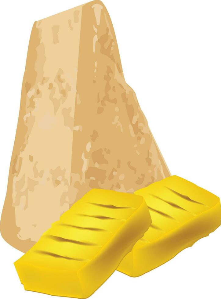 Piece of cheese with slices of polenta- vector