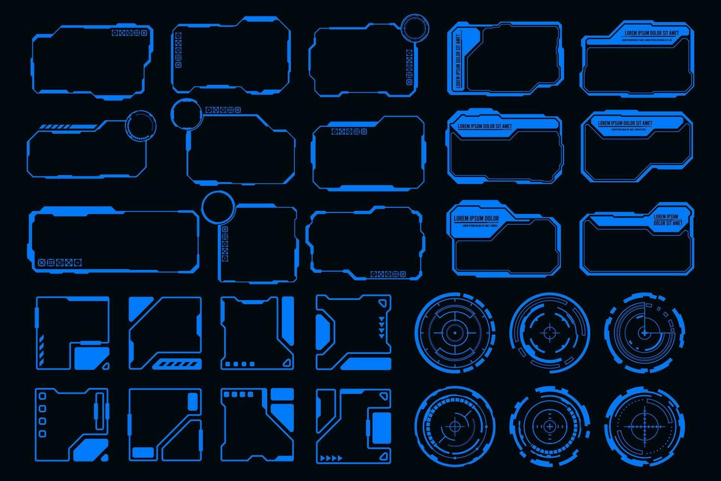 Vector set interface futuristic frame HUD technology cyberpunk design element. Technology Hi-tech element.