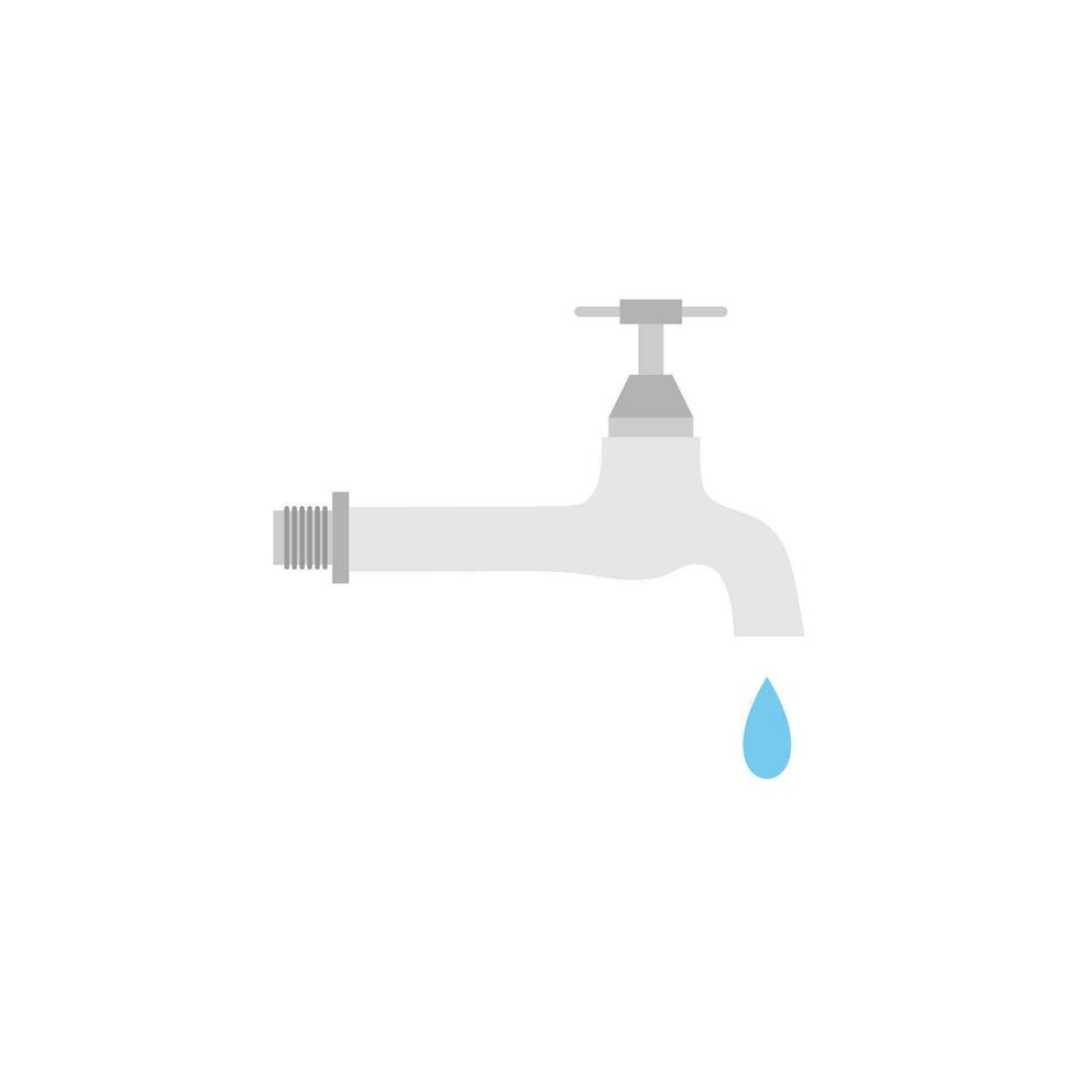 Dripping water tap flat design vector illustration. Vector dark grey icon isolated on white background. Save water earth resources ecological concept for environmental.