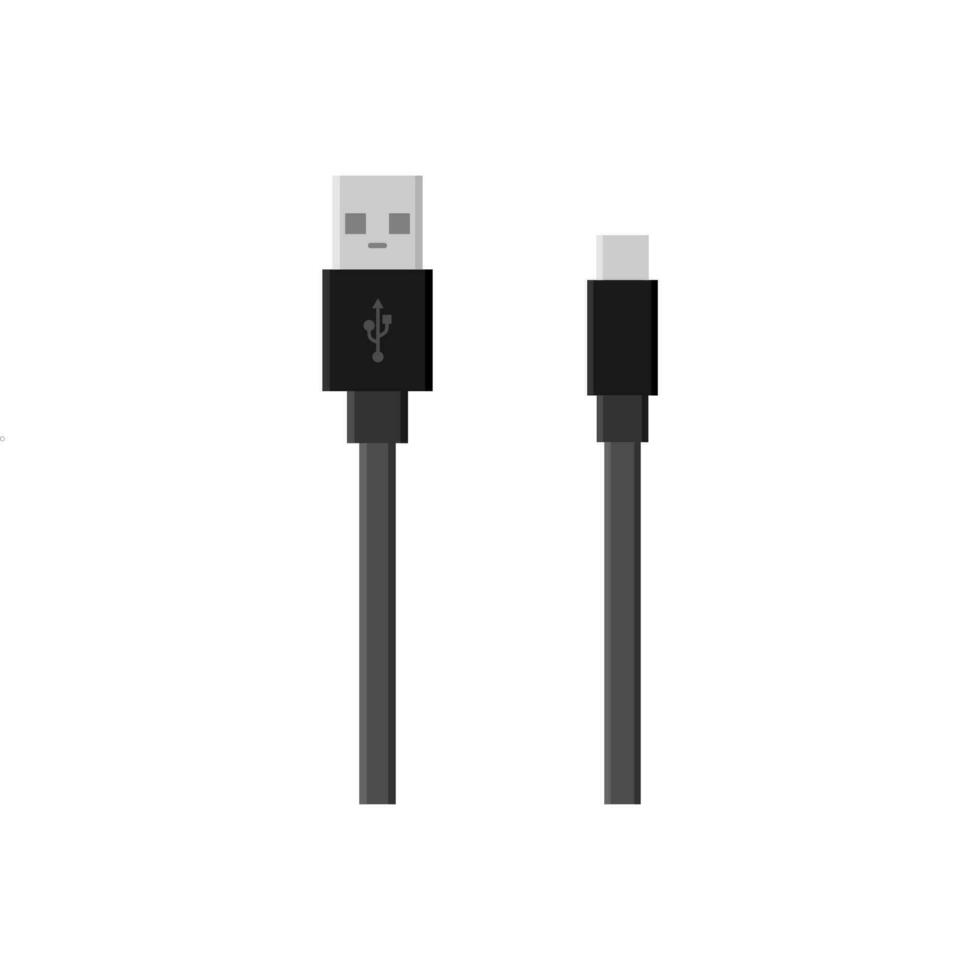 USB cable plano diseño vector ilustración aislado en blanco antecedentes. conectores y enchufes para ordenador personal y móvil dispositivos. computadora periféricos conector o teléfono inteligente recargar suministro