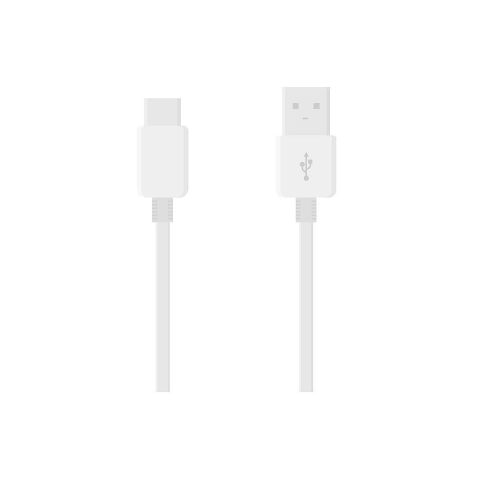 USB cable plano diseño vector ilustración aislado en blanco antecedentes. conectores y enchufes para ordenador personal y móvil dispositivos. computadora periféricos conector o teléfono inteligente recargar suministro