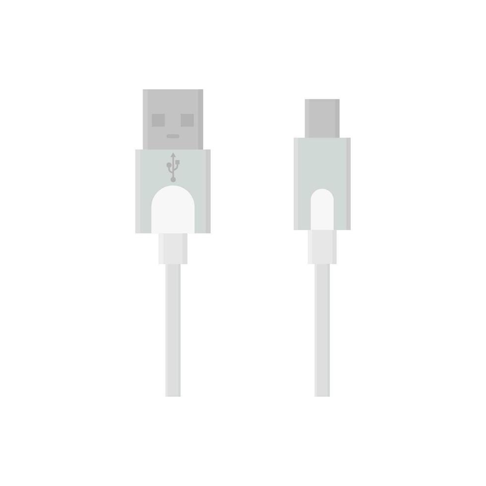 usb cable flat design vector illustration isolated on white background. Connectors and sockets for PC and mobile devices. Computer peripherals connector or smartphone recharge supply