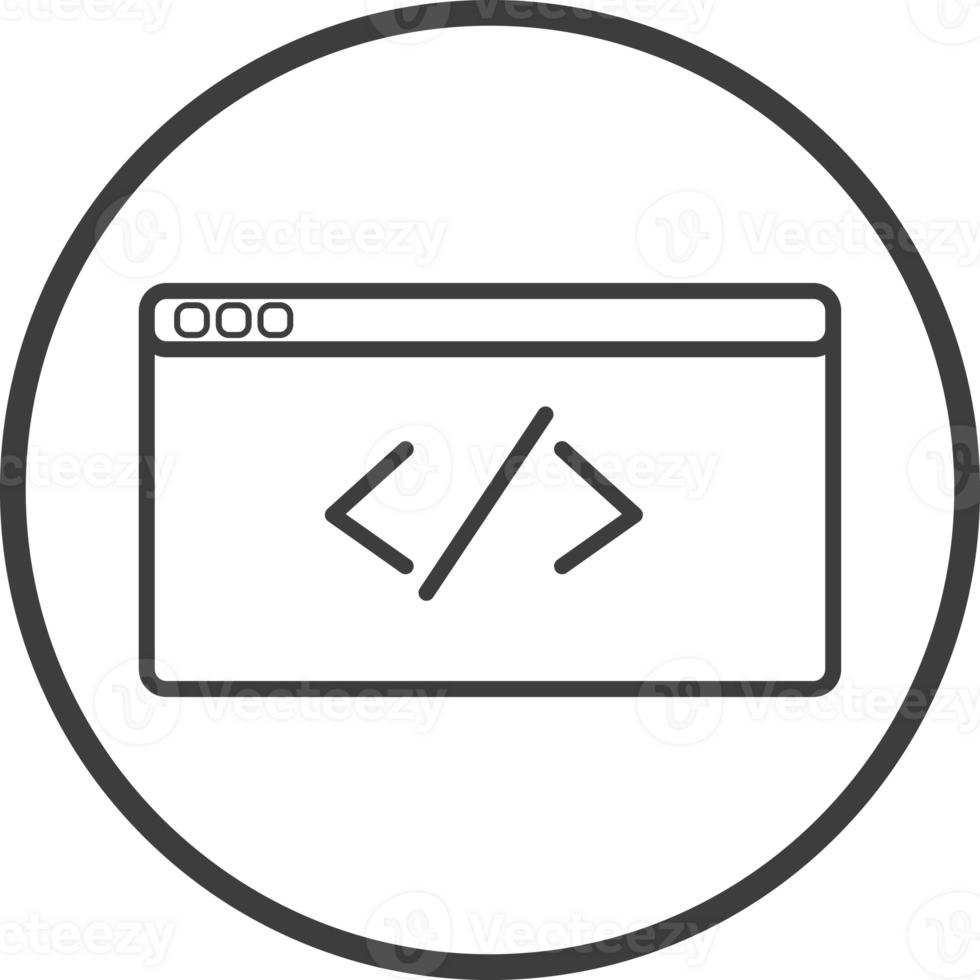 Symbol programming icon in thin line black circle frames. png