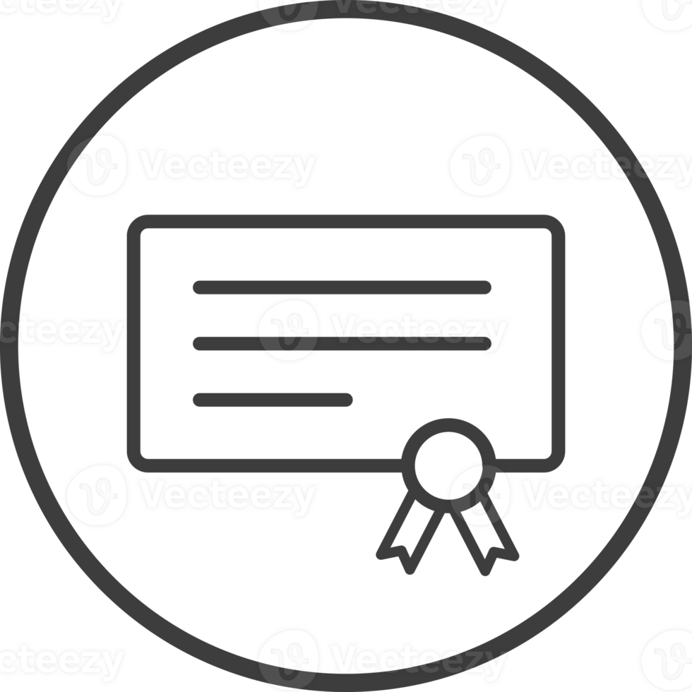 Certificate icon in thin line black circle frames. png