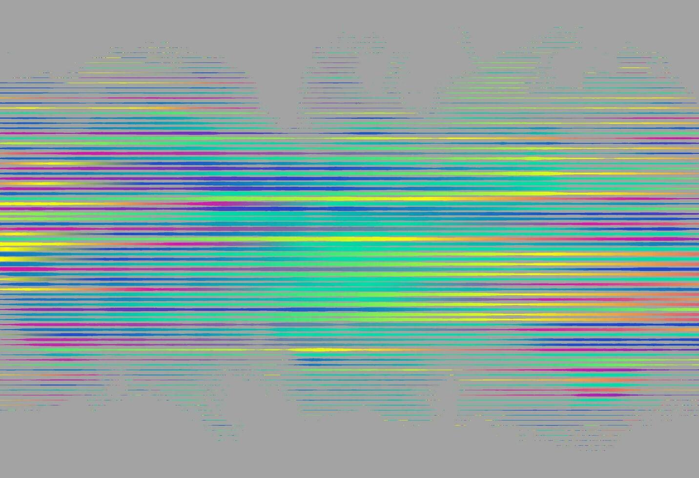 Vector abstract background with linear halftone grunge multicolored lineart. Glowing bright neon colored mist. Futuristic creative glitch background.