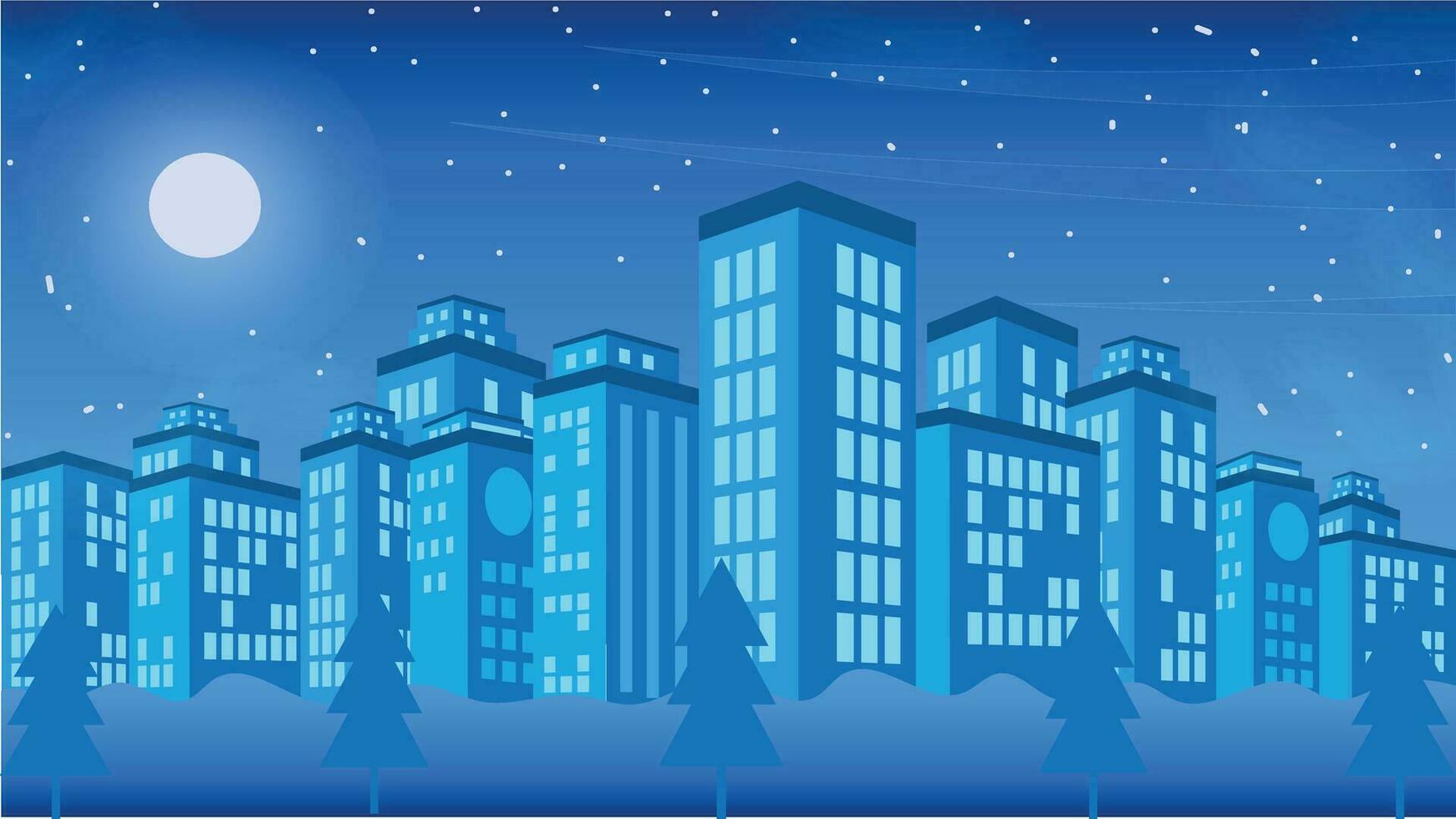 Blue cityscape background, City town landscape concept, buildings background. Vector city silhouette. Modern urban landscape