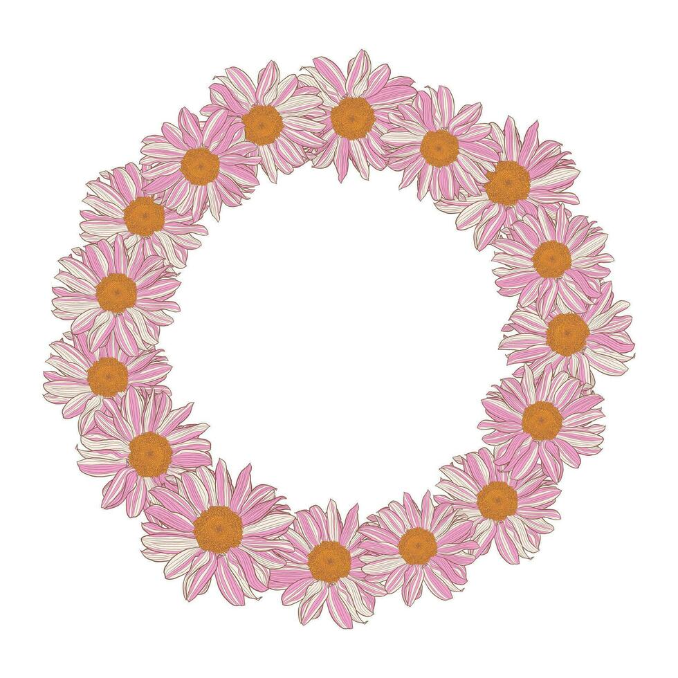 floral guirnalda de blanco-rosa-amarillo margaritas en blanco antecedentes. vector ilustración elemento con Copiar espacio, lata ser usado para saludo tarjetas, invitaciones, boda, cumpleaños, Pascua de Resurrección, embalaje diseño.