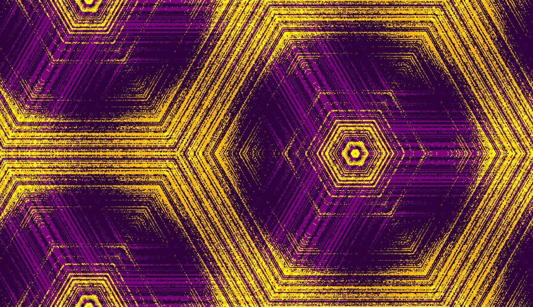 Seamless abstract hexagonal textured pattern in violet and yellow colors. Symmetric geometric ornament for digital paper, textile printing, wallpaper background design vector