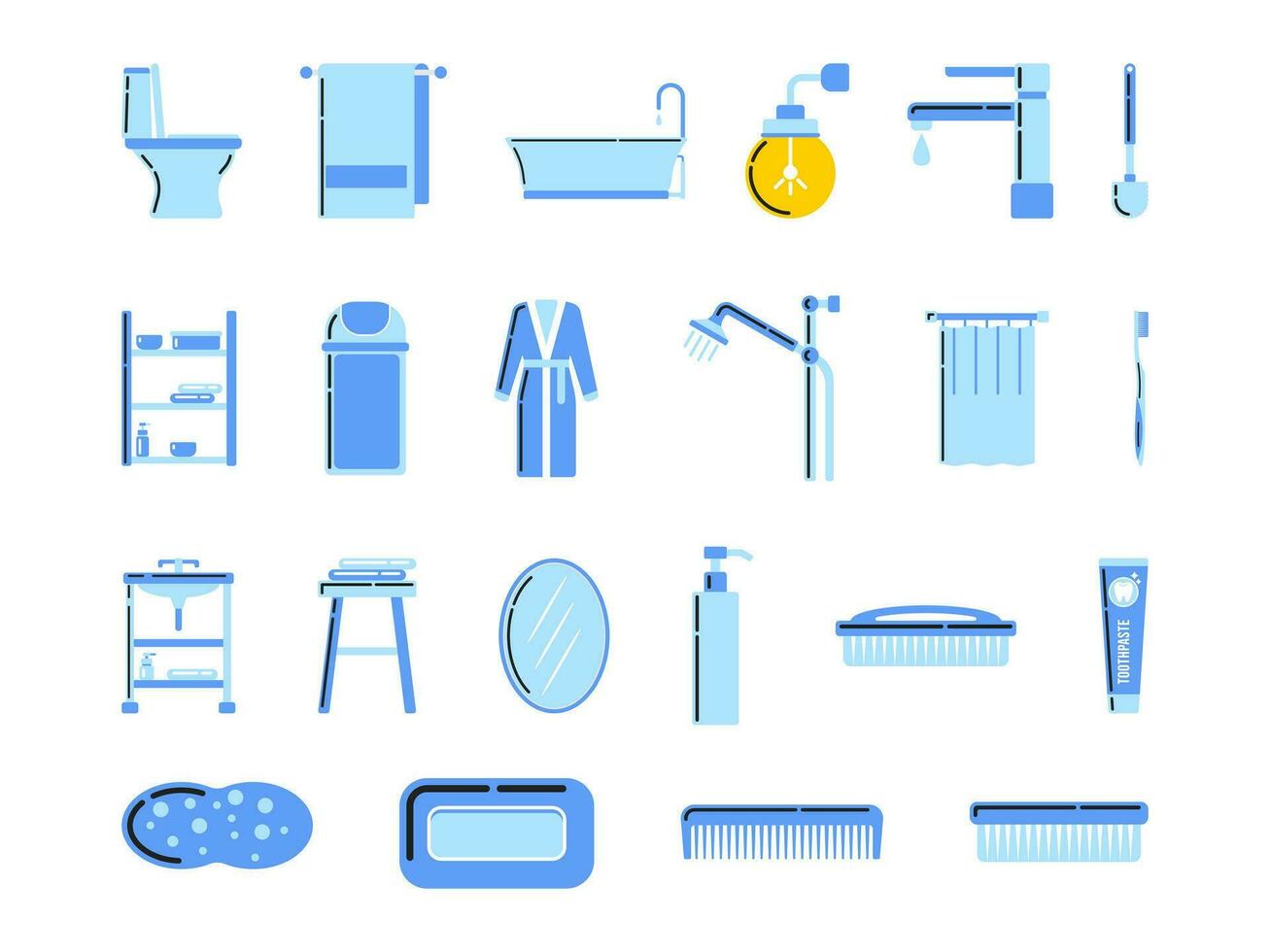 Bathroom Elements Icons Illustration. Flat Style Toiletries Collection. Vector Illustration on a White Background.