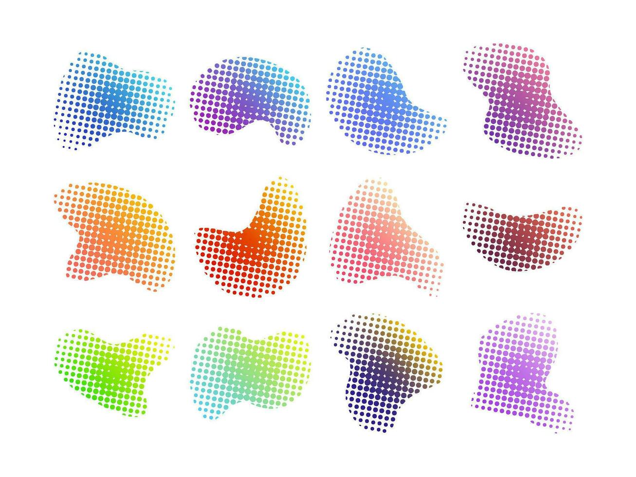 Blob Halftone Modern Gradient Style. Free Form Abstract Liquid Shapes Collection Vector Illustration on White Background.