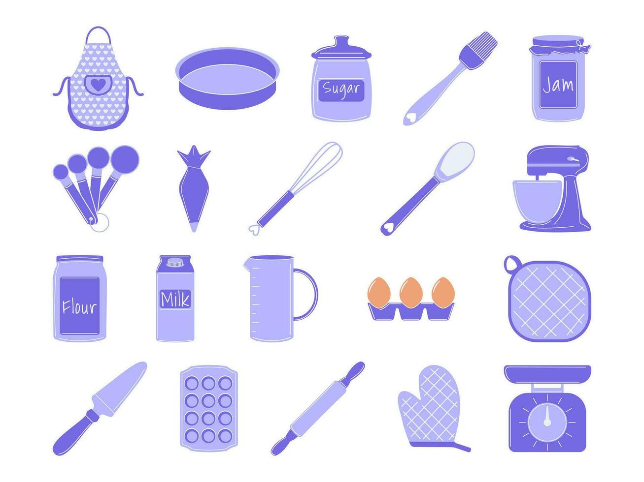 Cooking Utensils and Electric Appliances for Baking. Kitchen Tools. Home Cookware in Flat Style Collection vector