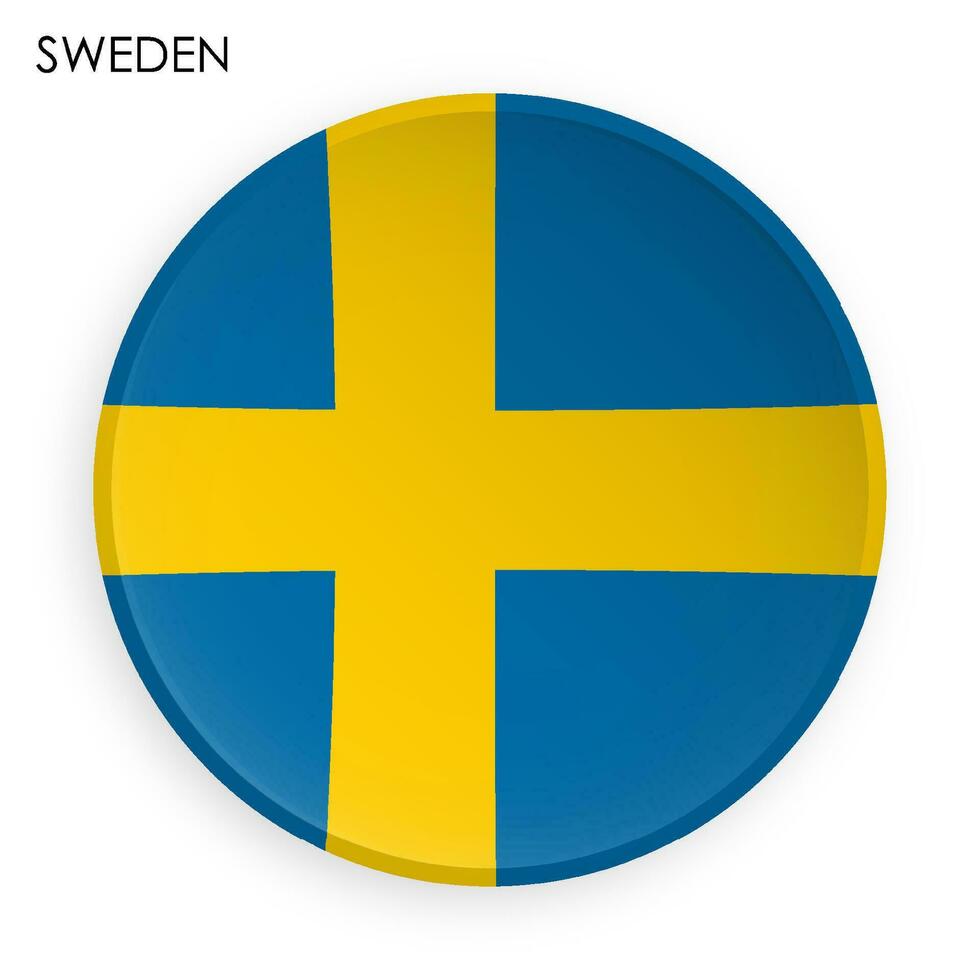 Sweden flag icon in modern neomorphism style. Button for mobile application or web. Vector on white background