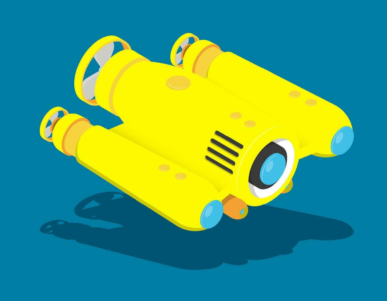 amarillo autónomo submarino robot zumbido para fondo del mar exploración y profundo mar vídeo rodaje. dibujos animados vector