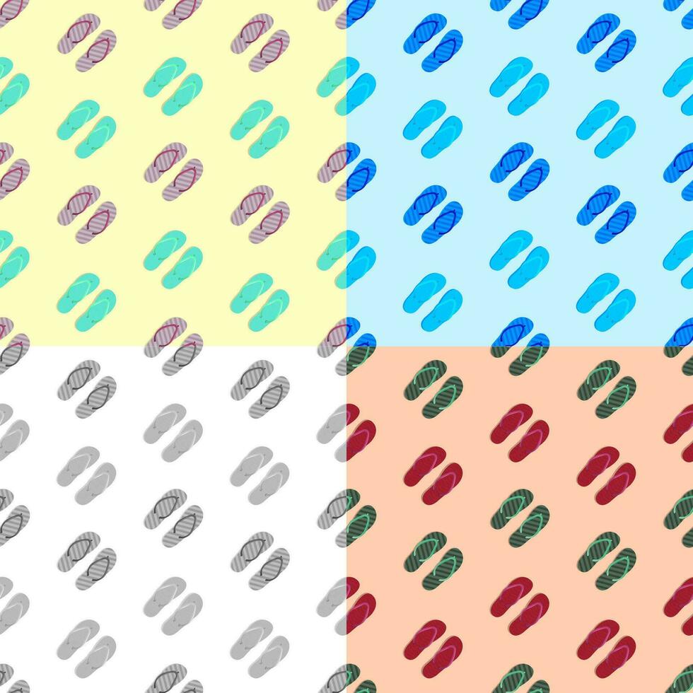set of seamless patterns with Beach rubber slippers. Beach shoes. Ornament for decoration and printing on fabric. Design element. Vector