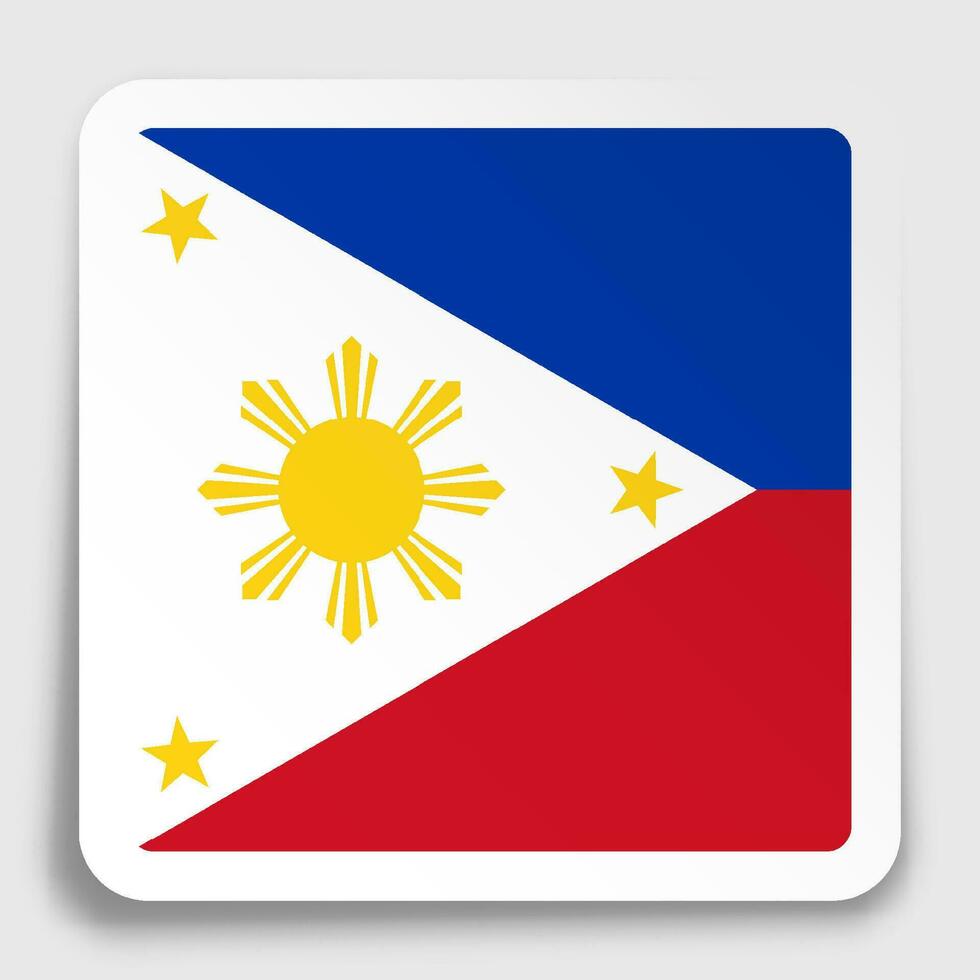 Flag of Republic of Philippines icon on paper square sticker with shadow. Button for mobile application or web. Vector