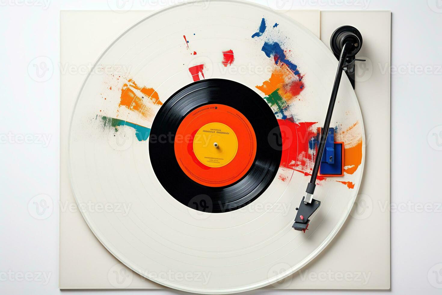 Retro music turntable for vinyl records on white background AI Generative photo