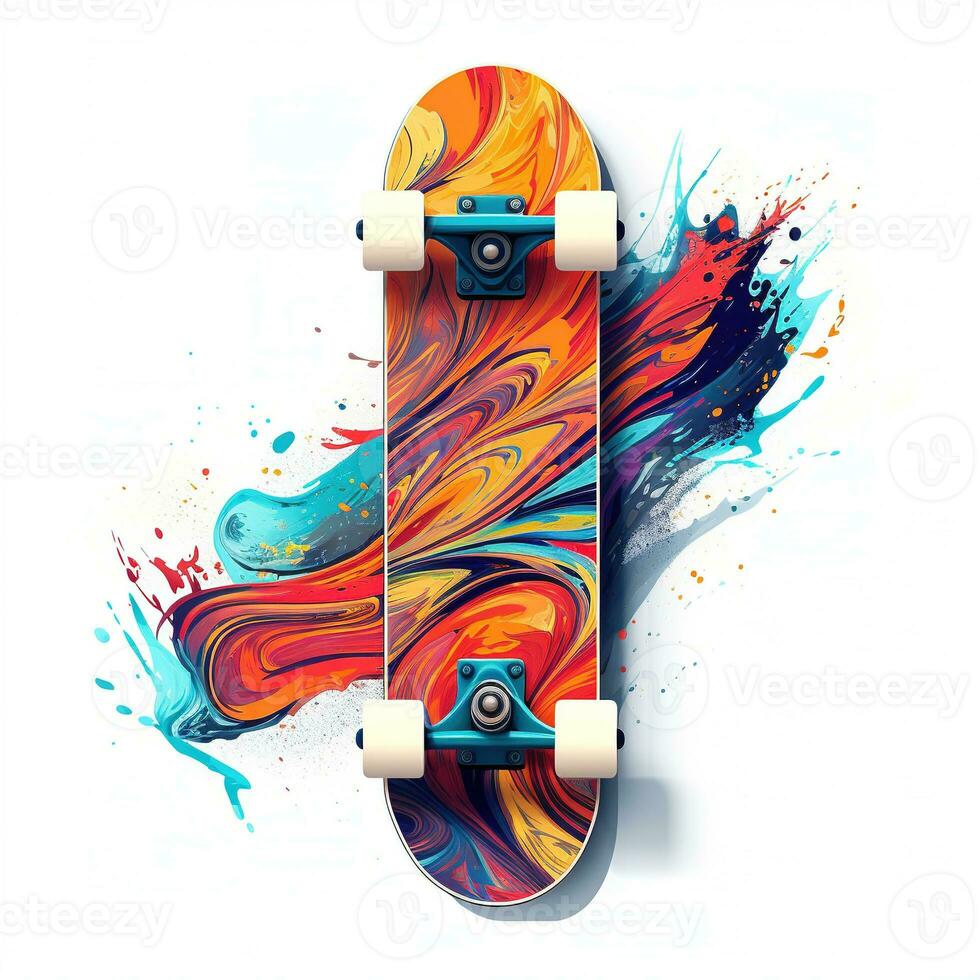 Colorful skateboard on white background AI Generative photo
