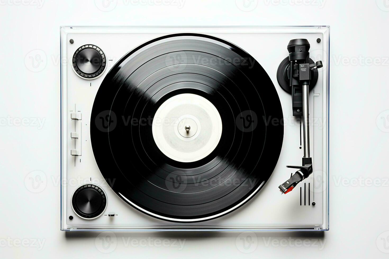 Retro music turntable for vinyl records on white background AI Generative photo