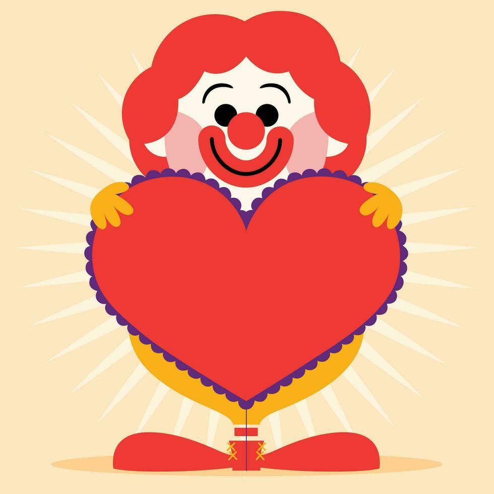 Vector Illustration of happy clown with heart shape