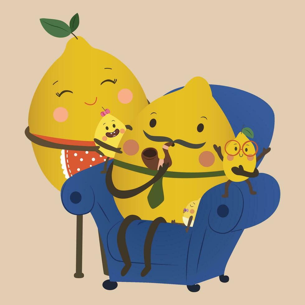 Illustration vector of cute yellow lemon family cartoon character design  father  mother and child for baby and toddler products or other design