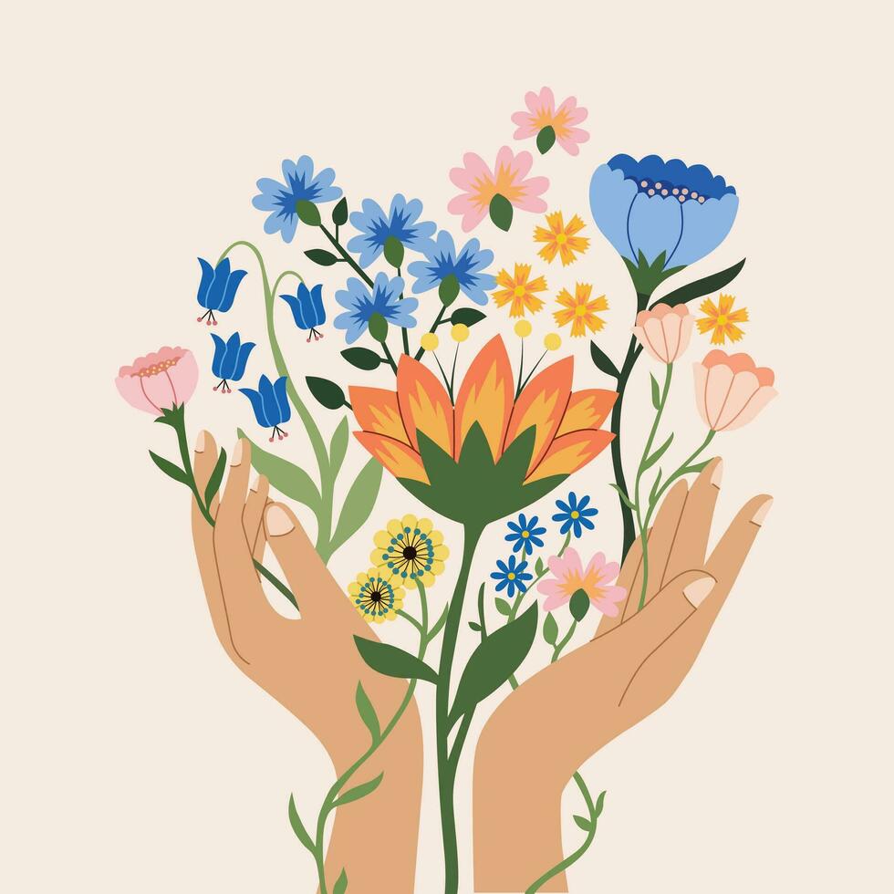 Vector Illustration of hand keeping flower