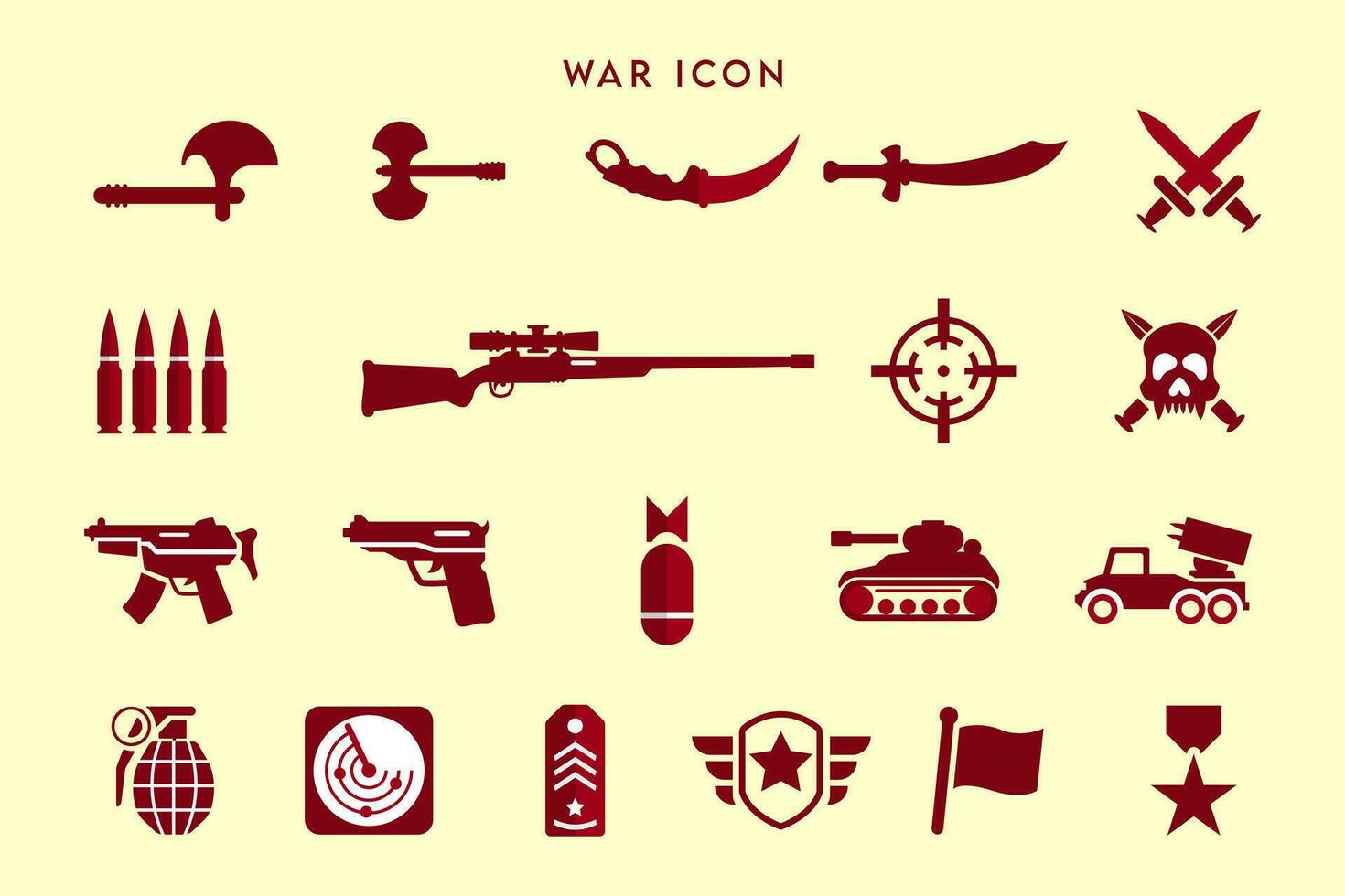 military equipment icon set vector