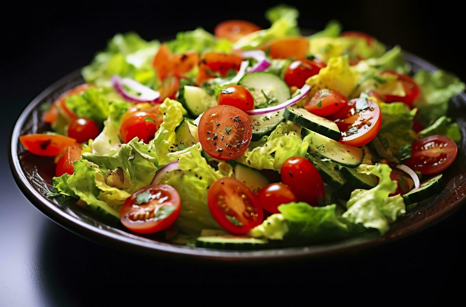 salud beneficios de sano ensalada, en el estilo de preciso detallando, suave y brillante. ai generado foto